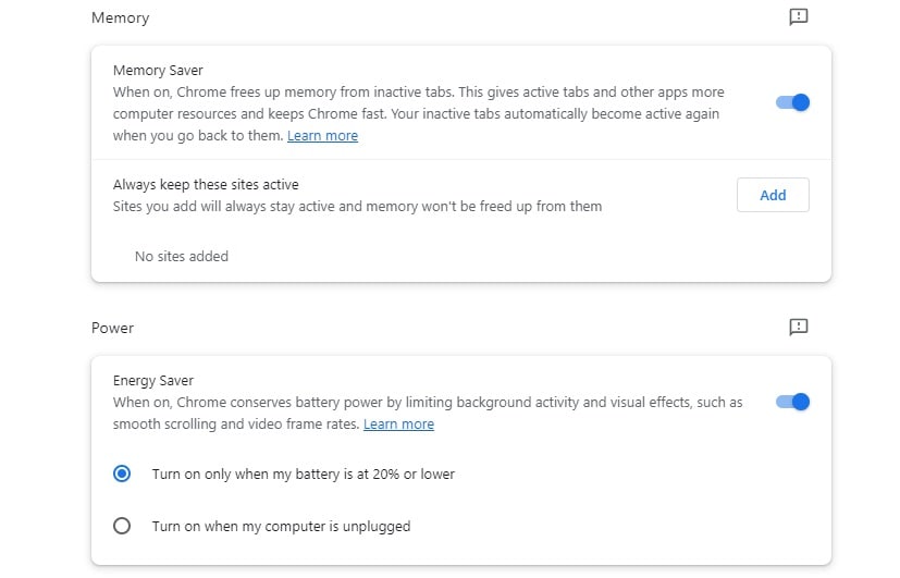 Chrome-geheugenbesparing