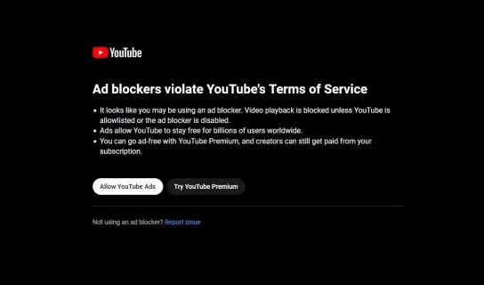 Adblocker-blokkade door YouTybe