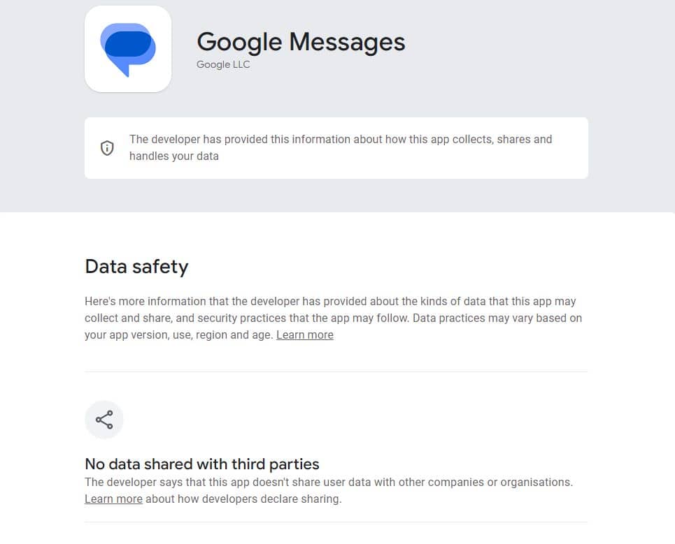 Er worden geen gegevens gedeeld met derden