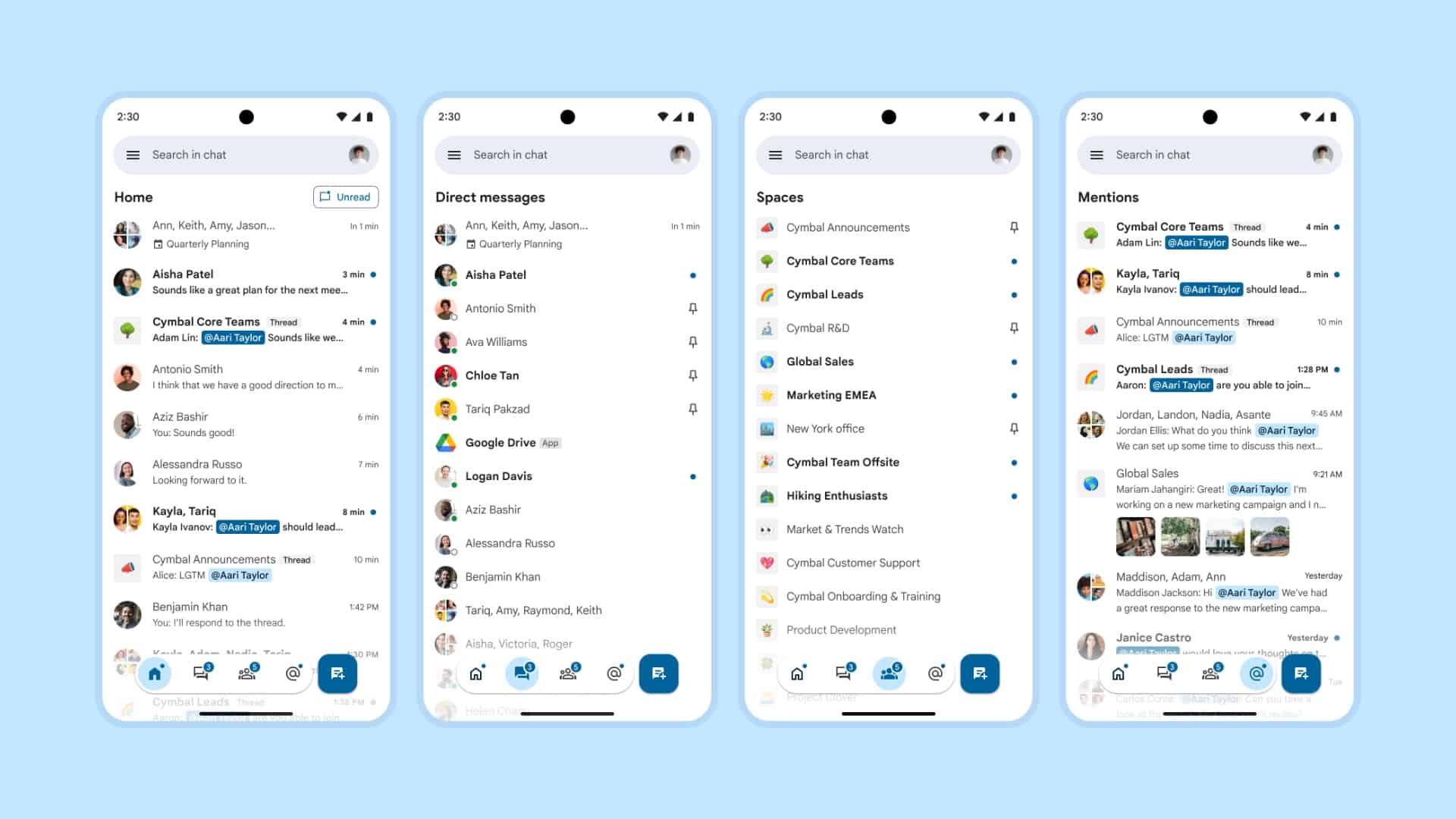 Update van de Google Chat-app onderaan de navigatiebalk