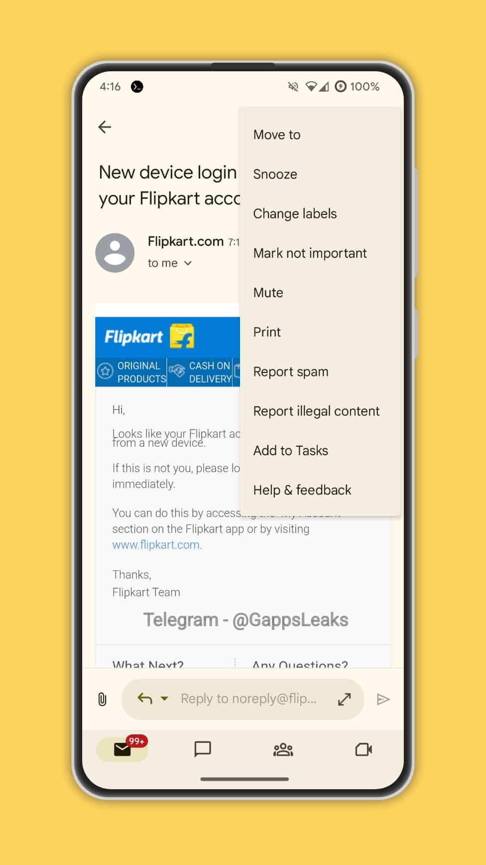 Gmail-rapportageknop