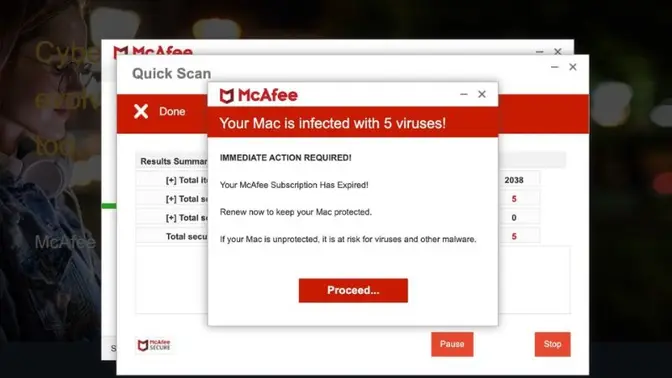 McAfee pop-up oplichtingsafbeelding 1