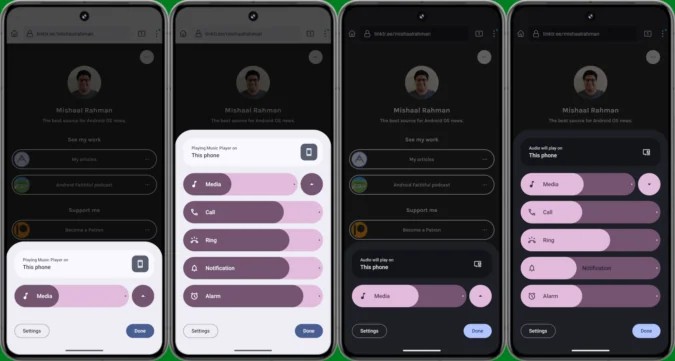 Android 15-volumepaneel