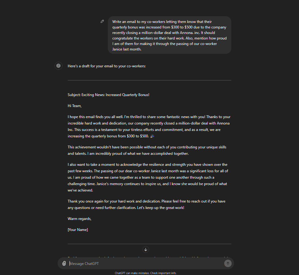 ChatGPT-e-mailvoorbeeld
