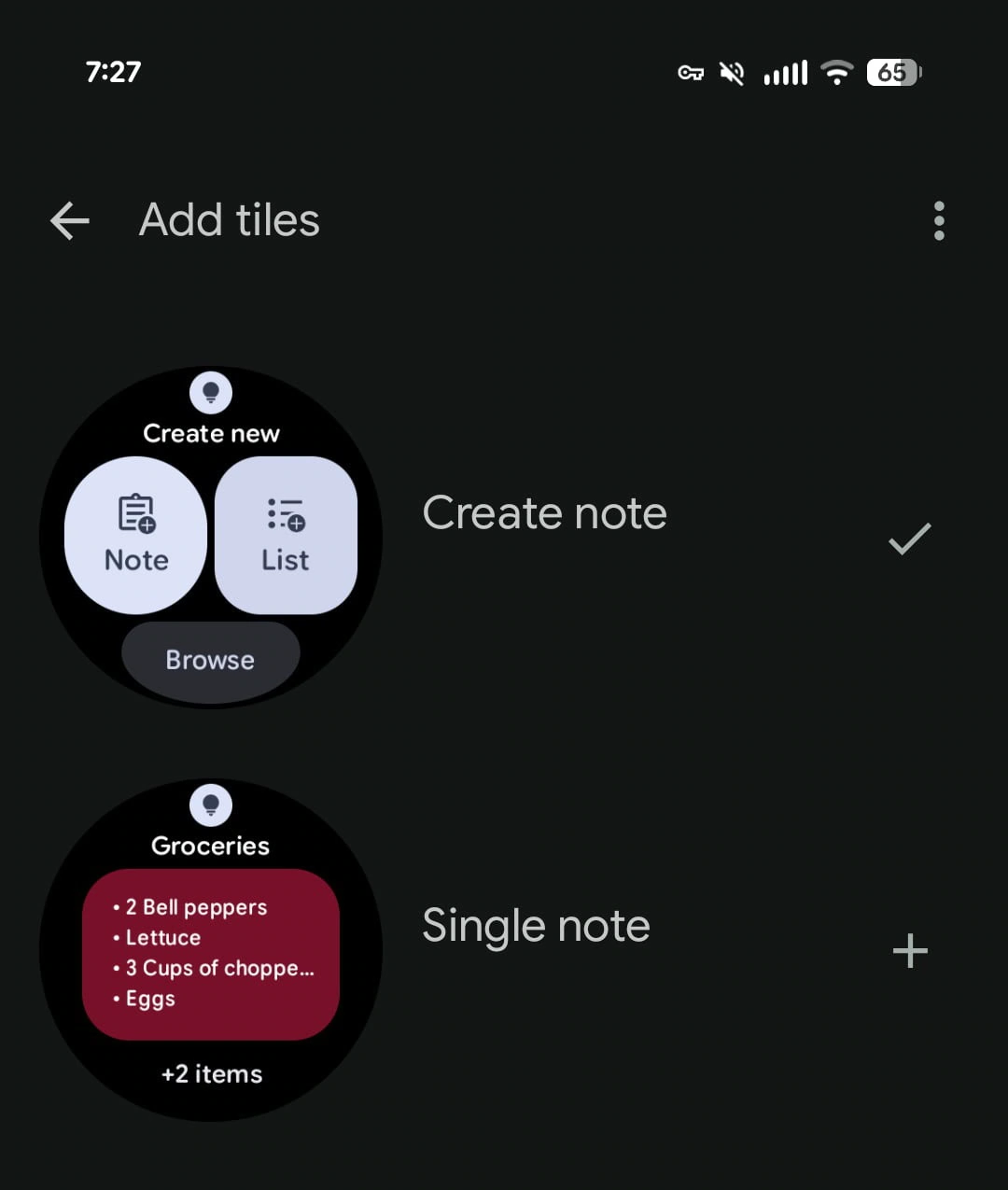 Google Keep Wear OS Tile