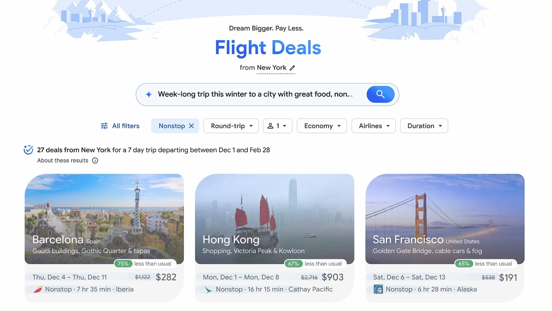 De nieuwe AI -tool van Google's nieuwe "Flight Deals" helpt bij het vinden van de goedkoopste vliegtickets