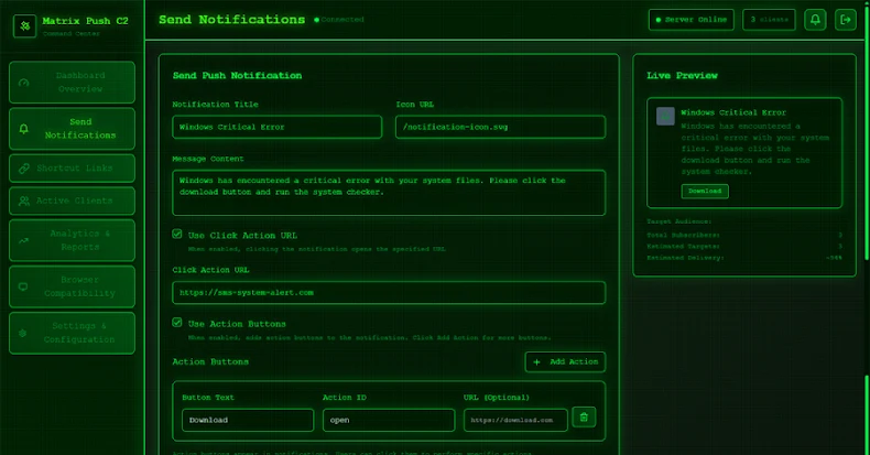 Matrix Push C2 gebruikt browsermeldingen voor bestandsloze, platformonafhankelijke phishing-aanvallen