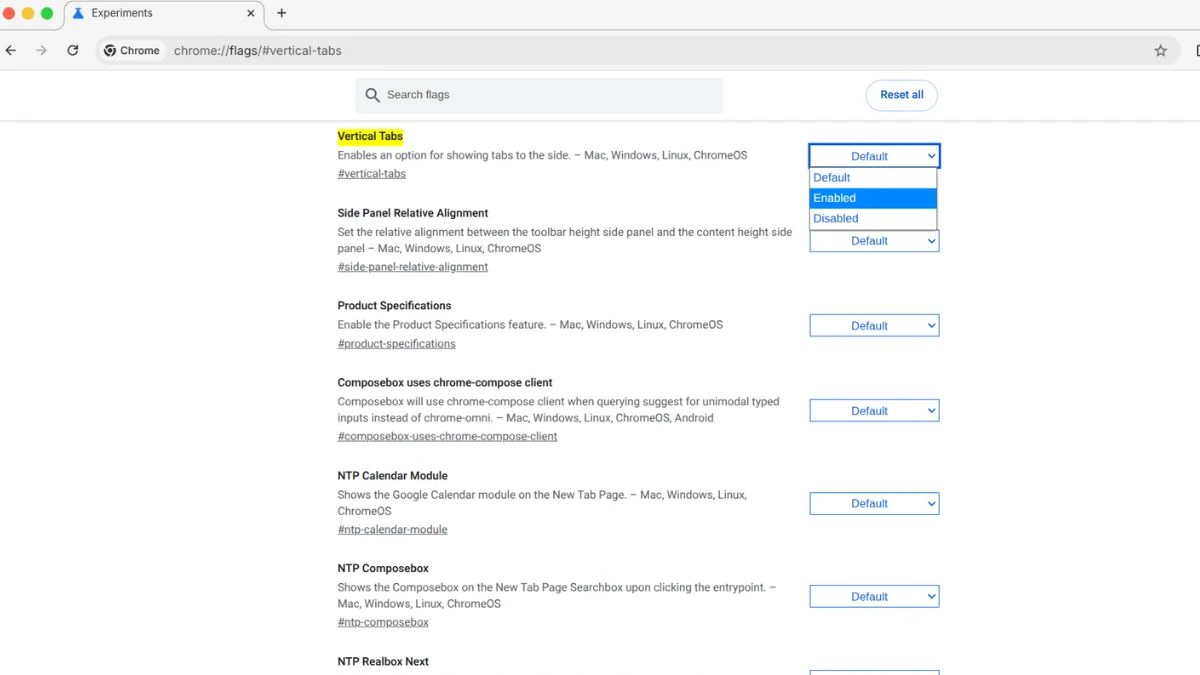 Zijbalk van Google Chrome ingeschakeld