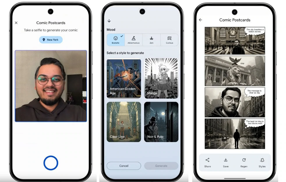 Komische ansichtkaarten van Google Arts