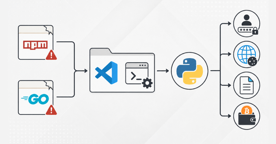 Gekaapte npm- en Go-pakketten Gebruik VS-codetaken om Python Infostealer te implementeren