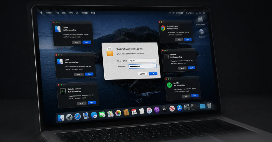 Nieuwe ClickLock macOS Stealer doodt apps elke 210 ms totdat slachtoffers hun wachtwoord typen