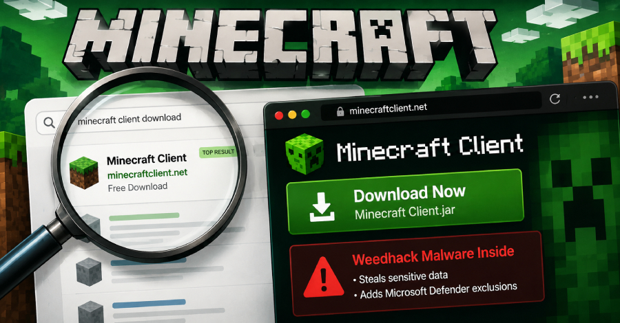 Weedhack-malware verspreidt zich via valse Minecraft-clients en SEO-vergiftiging
