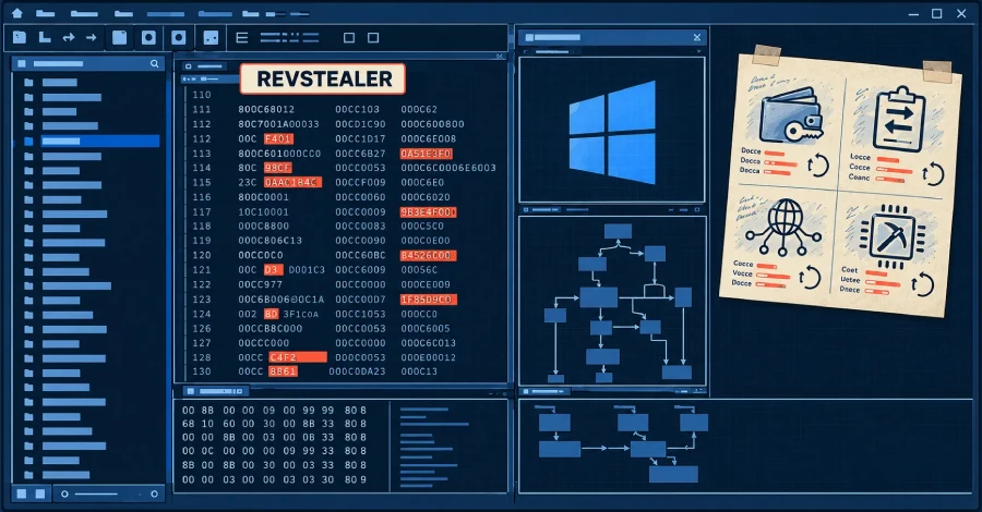 Vier aan REVSTEALER gekoppelde modules schakelen Windows Update en Defender uit om een Crypto Miner uit te voeren